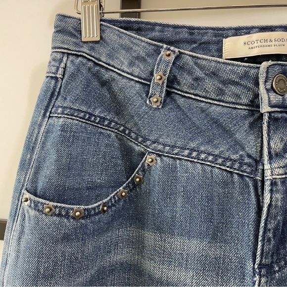 [26l] Scotch & Soda Silver Light Wash Studded Hi Rise 60’s Flare Leg Denim Jean - Picture 2 of 16